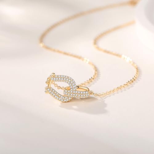 S925 Sterling Silver Women Choker Necklaces 18k Gold Plated U-Shaped Lock Pendant Necklace, Elegant Jewelry Gift for Girlfriend, Wife, Birthday, Christmas, Mother’s Day, Weddings3