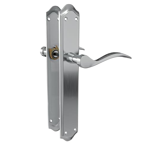 SET DI MANIGLIE PER PORTE: Maniglie con placca in acciaio e maniglia in alluminio, progettate per porte interne. Quadrato da 8 mm. Include viti passanti antiscasso per un fissaggio più sicuro.