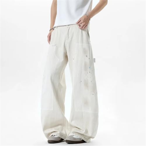 Men’s Niche Design Denim Pants, Splash-Ink Contrast Color, Patchwork Wide Leg Curved-Knife Jeans4