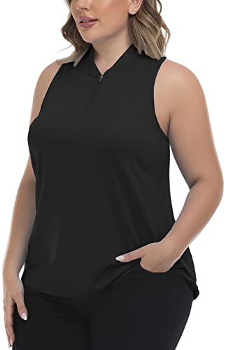 Racerback Shirts For Womens Summer Golf Tennis Lightweight Dry Fit Shirts Clothes With Zip Collar Black #TOP2