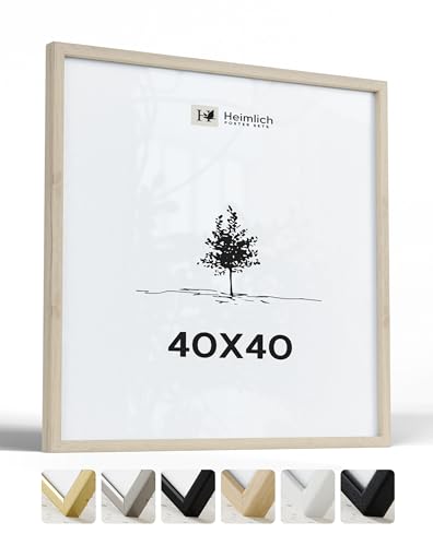 Heimlich Bilderrahmen 40x40 cm Eichenholz Großer quadratischer Bilderrahmen mit Kunststoffabdeckung Nur zur Wandmontage