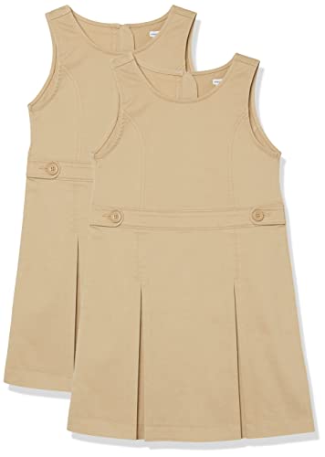 Amazon Essentials Girls' School Uniform Pleated Jumper Dress, Khaki Brown, Medium Slim