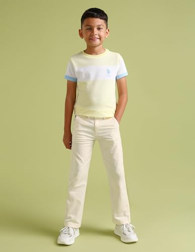 Image of USPA Kids Boy's Beige Solid Mid Rise Cotton Button Slim Flat Front Slant Pocket Trousers (UKTRO0165 Beige 9-10 Years)
