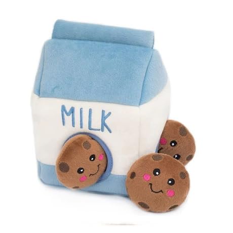 Milk & Cookies Dog Plush Toy Set with Squeaker