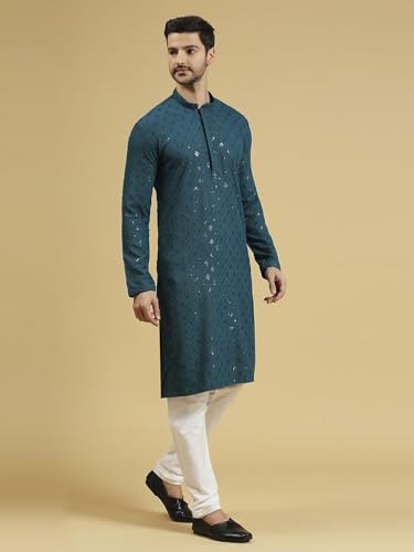 Image of Rajubhai Hargovindas Men Chikankari and Sequin Work Kurta
