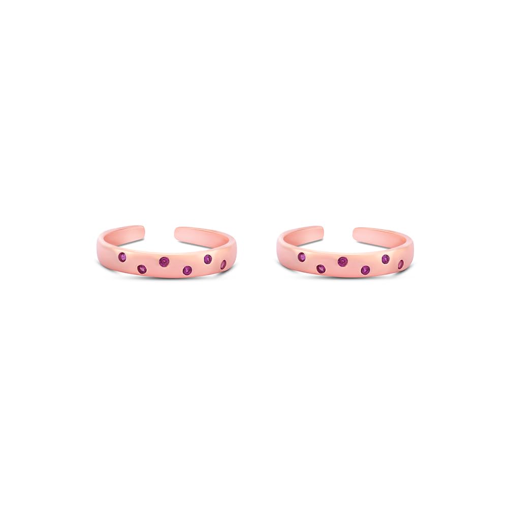 Rose Gold Finish Silver Toe Rings with Pink Stones for Women & Girls | Adjustable Design | Stylish Jewellery Gift for Wedding, Anniversary, Birthday & Festive Celebrations-image-49