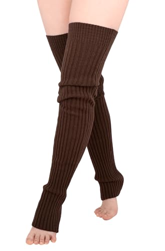 TeeYee Damen Stulpen Winter Beinwärmer Extra Lang Gestrickte Winterstiefelmanschetten dunkel Kaffee L