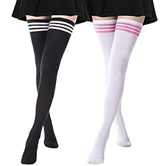 2 Pairs Longer/Regular: White＆rose, Black＆white (Stripe)