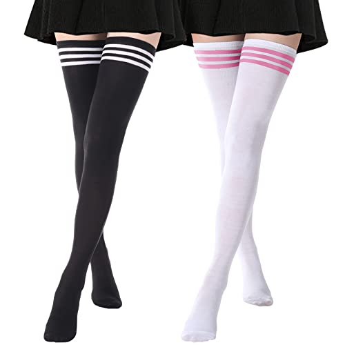 Image of DRESHOW Extra Long High Thigh Socks Striped Over Knee Thin Tights Long Stocking