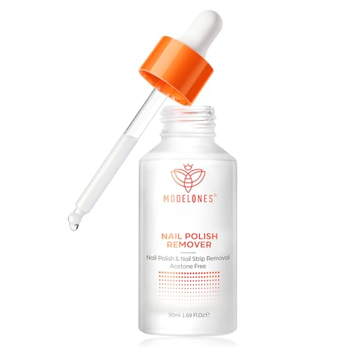 Modelones Nail Polish Remover Acetone-Free Easy Peel for Nail Strips & Press on Nails, Nail Glue Remover Natural Formula Serum for Nail Moisturizing & Care, Non-Toxic, Low Odor, Portable Size 50ml