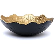 Leaf Bowl for Serving Fruits, Appetizers - Black & Gold - Elegant Home Decor Centerpiece Serveware Charcuterie Catchall Vanity Dish For Entertaining, Wedding 9" D 3" H