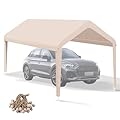 Carport Canopy 10'x20' Heavy Duty Replacement Cover, Garage Shelter Cover 800D Oxford Waterproof & UV Protected Tarp with Ball Bungees, Not Include Frame, Beige