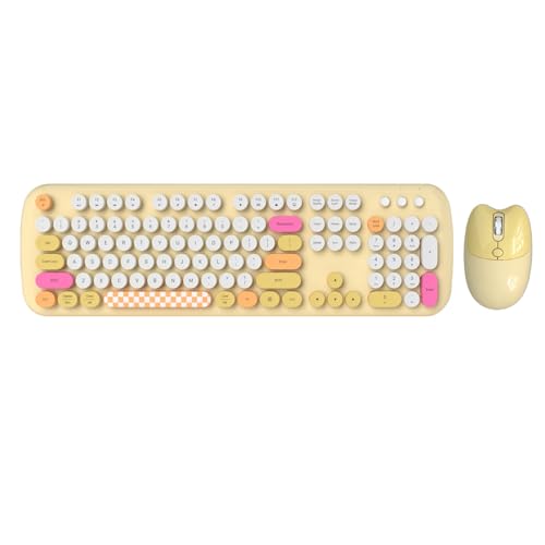 SaharaCase - Wireless Keyboard & Mouse Combo with Silent Click | Colorful 104 Keys Full Keyboard | USB & Type-C Adapter (Yellow)