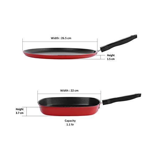 Image of Sumeet 2.6mm Thick Non-Stick Berry Cookware set (Dosa Tawa - 26.5cm Dia + Grill Pan - 1.1Ltr Capacity - 22cm Dia)