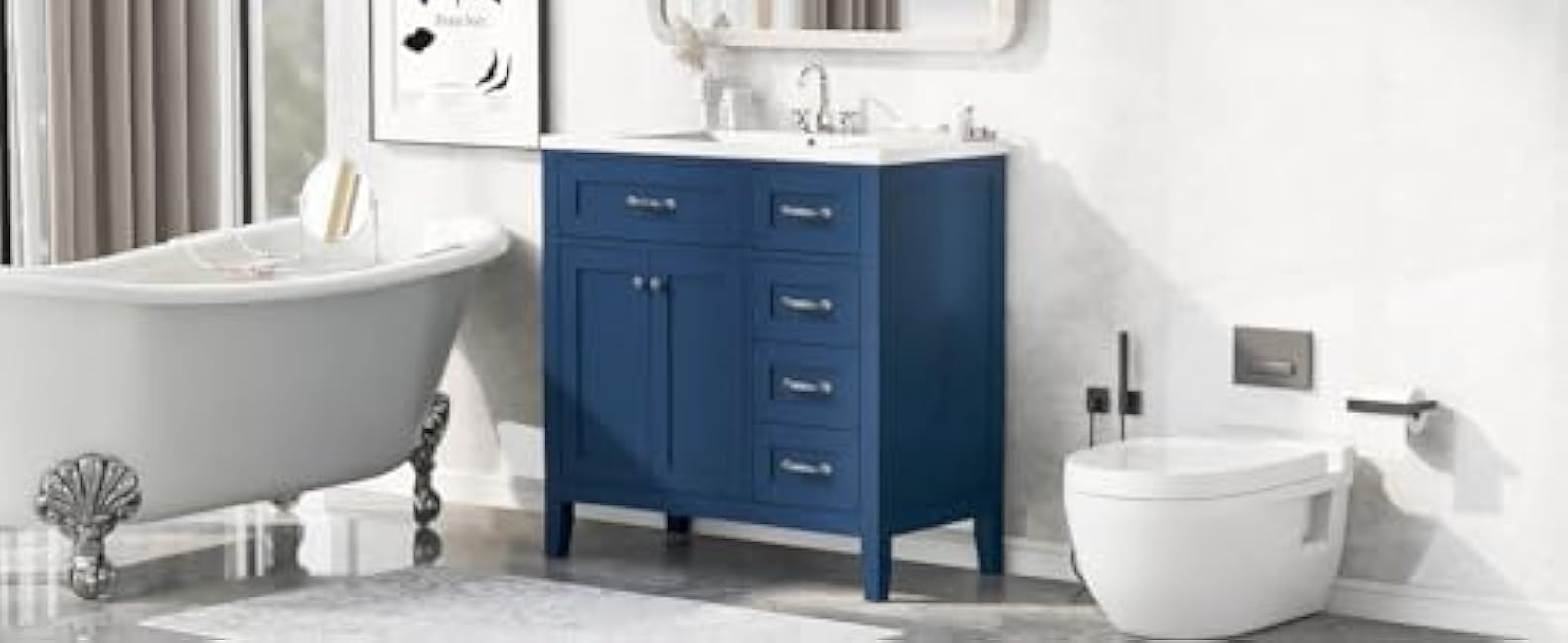 Maximize Bathroom Storage with 36 Vanity and Sink Combo, Stylish Blue Cabinet with Drawers and Solid Build
