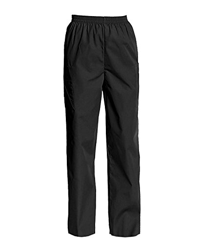 Women's Full Elastic Waist Cargo Scrub Pants Black