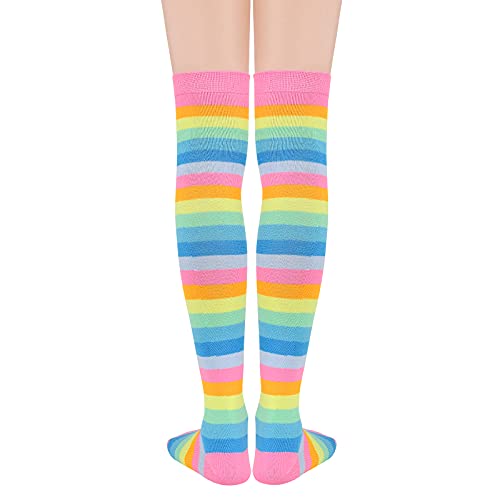 Image of American Trends Womens Rainbow Socks Striped Knee High Socks Thigh High Stockings Casual Tube Socks Costume Leg Warmers