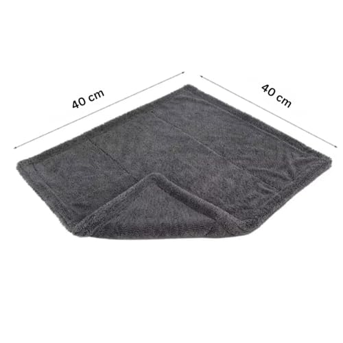 Image of AM Safe-X Microfiber Cleaning Cloth 1200 GSM - 40x40 cm Twisted Loop Microfiber Cloth, Super Absorbent Towel Lint-Free Design for Car Drying, Washing, Polishing & Detailing - Grey (1 Pc)
