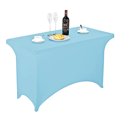 Image of FORLIFE Spandex Table Covers,Fitted Tablecloth for Rectangular Tables, Stretch Patio Table Covers, Universal Spandex Table Cover for Wedding, Banquet, Party (4ft, Blue Mist)