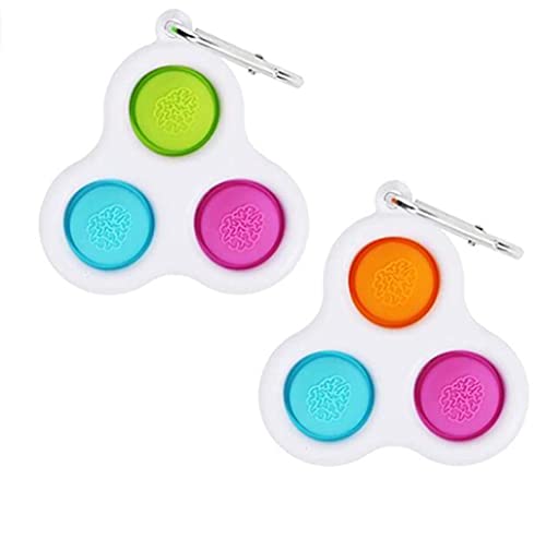2PCS Simple Dimple Sensory Fidget Toy, Mini Keychain Early Education Brain Teaser Popping Fidget Toys, Stress Relief Hand Toys for Kids Adults ( Multiple Colour ,with Keychain)