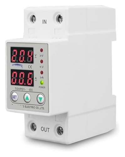 Relé de protección carril DIN 60A 230V con voltímetro integrado para control de sobrecorriente