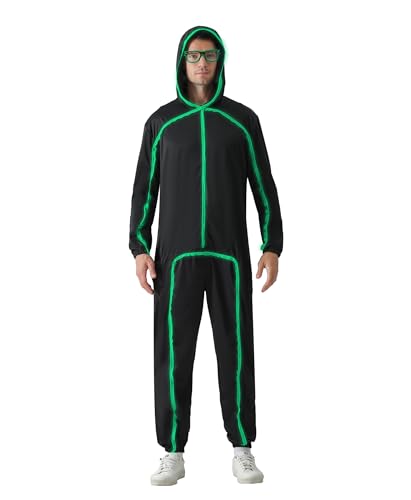 Bloremed Halloween Glow in the Dark Outfits for Men Adult Unisex Light up Costume with Glasses