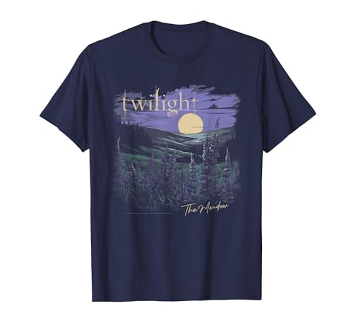 Image of Twilight Saga The Meadow Flowers and Moon Souvenir Movie T-Shirt, Men, Navy Blue, Medium