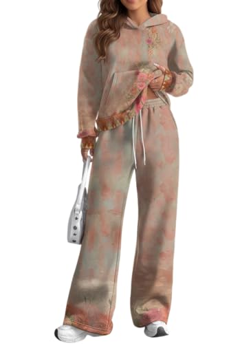 Epanus Women's Pastel Floral Print 2 Piece Set, Soft Wide