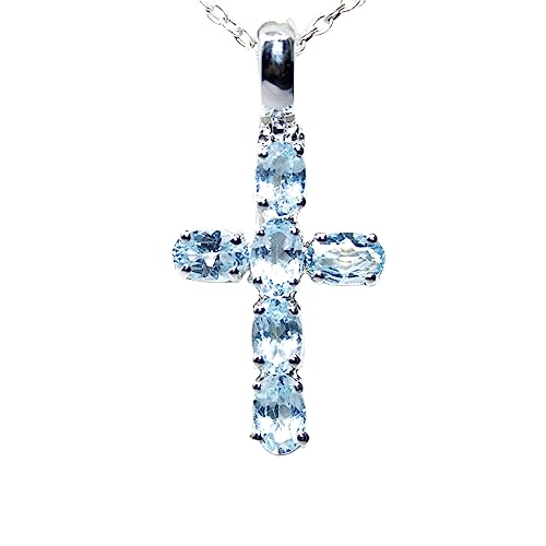Colgante de cruz de topacio azul hipoalergénico en plata maciza 925