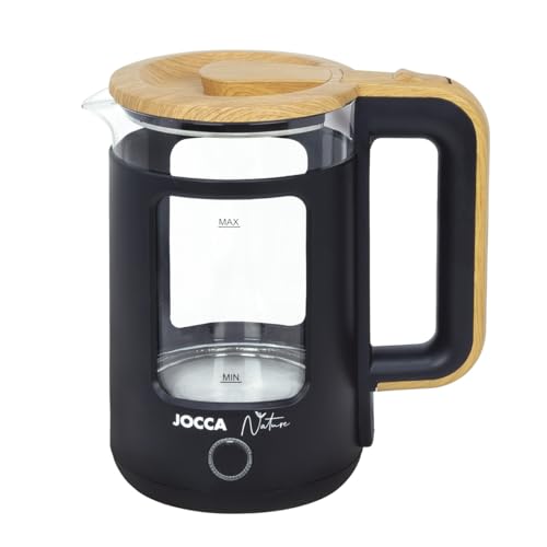 Jocca - Hervidor de Agua Eléctrico 1.8 L con Base Giratoria 360° - Desconexión Automática - Cristal Borosilicato - 1500W - Negro