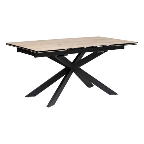 Atmosphera Créateur d'Intérieur - Table à Dîner Extensible Boot Beige Effet Bois - 6 à 10 Places - Verre Trempé et Céramique - Déperlant Résistant