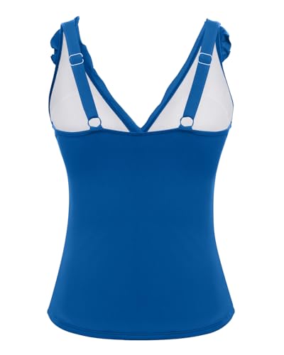 Image of Ruffle V Neck Tankini Top Only Women Tummy Control Swimsuit Tank Top | Removable cups for custom bust lift, Blend soft spandex to stretch easily