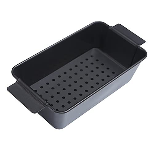 Wdbild Sartén para pan de carne con estante de inserción para el hogar, interior y exterior, bandeja de barbacoa, antiadherente, rectangular, para hornear, cocina, acero al carbono, herramienta de