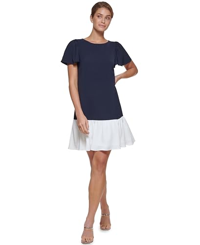 Image of DKNY Women's Flowy Short Sleeve Ruffle Hem Dress