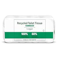 by Amazon Recyceltes Toilettenpapier, 100% recycelte Fasern, 3-lagig, 200 Blatt, 8 Rollen (1 Pack à 8 Rollen), FSC-zertifiziert