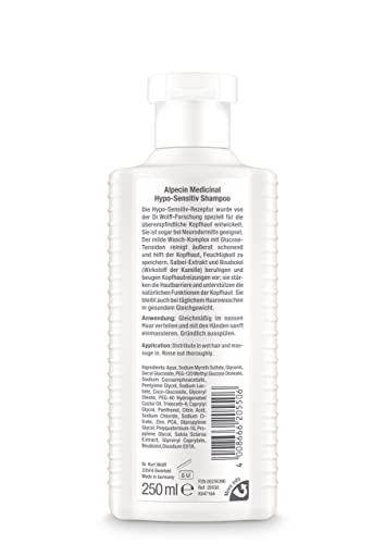 Alpecin Hypo-Sensitiv Shampoo, 2 x 250 ml - Haarshampoo bei trockener und empfindlicher Kopfhaut - Ohne Farbstoffe und ohne Parfum