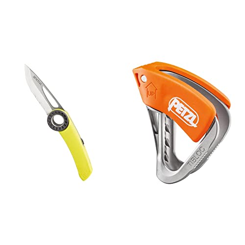Couteau PETZL Spatha jaune et bloqueur Tibloc orange pour l'escalade