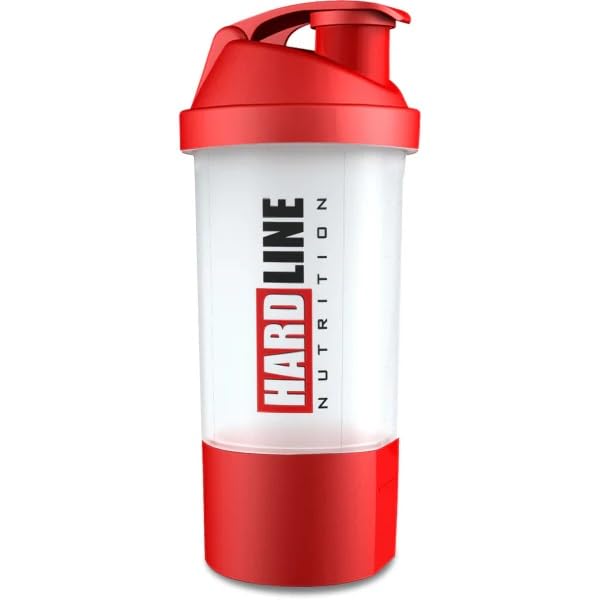 hard line nutrition HARDLINE 600ml Protein Shaker Bottle, 100% BPA-Free Leak Proof Fitness Sports Nutrition Supplements Non-Slip Mix Protein Shake Bottle for Home, Office, Gym, Car - Red