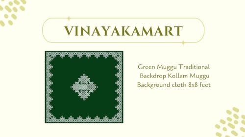 Image of varamahalakshmi backdrops Cloths | kolam Backdrop Decoration Cloth | Green Muggu Traditional Backdrop Kollam Muggu Background Cloth 8x8 feet | puja backdrops Decoration Cloths