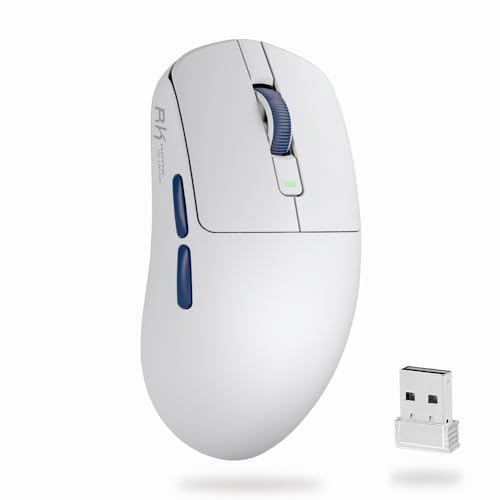 RK ROYAL KLUDGE M30 Gaming Maus Kabellos, 12000 DPI PixArt PAW3311 Sensor, 41g Ultralight Wireless Mouse Gaming, 1000Hz Polling, 2.4G/USB-C/Bluetooth Maus, 250mAh, Voll programmierbare Tasten, Weiß