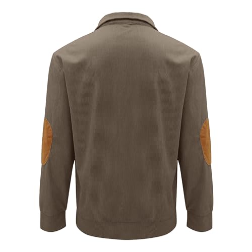 Cathalem Mens Corduroy Shirts Long Sleeve Button Up Stand Collar Casual Pullover Sweaters Polo Sweatshirts with Elbow Patches3