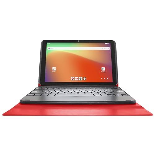 Image of Prestige Elite 10QH Android 13 10.1 Inch HD IPS Tablet, 64GB Storage, 2GB RAM with Detachable Keyboard Case - Red