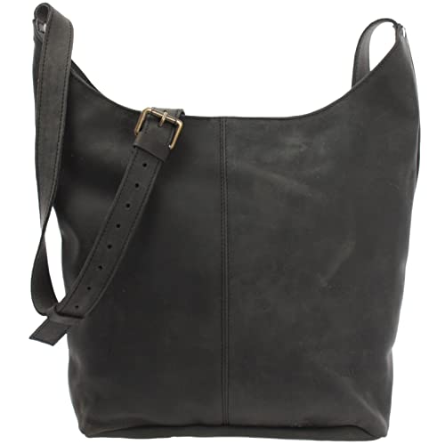LECONI große Umhängetasche Damen Schultertasche praktische Ledertasche für Frauen Beuteltasche Vintage-Style Damentasche Shopper aus echtem Leder 34x34x11cm grau LE0055-wax