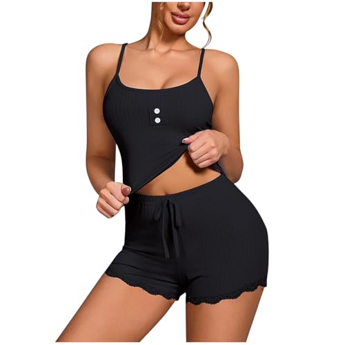 Women's Rib Knit Pajama Set Spaghetti Strap Tank Tops and