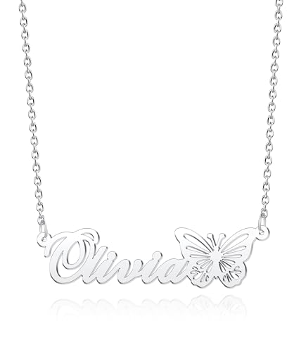 CLY Jewelry Personalized Custom Name Necklace Gold Plated Nameplate Customized Butterfly Pendant Jewelry Gift for Women - Thumbnail 2