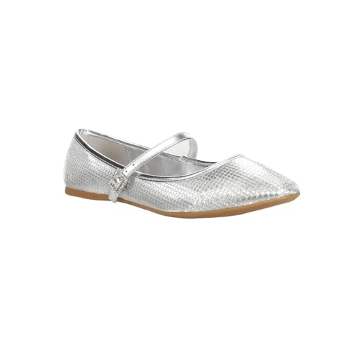 NINA Kids Girls Wally Metallic Rhinestone Mary Jane Ballet Flats - Silver2