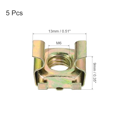 QUARKZMAN M6 Käfigmuttern für Serverschrank, aus kohlenstoffhaltigem Stahl gelb verzinkt, Packung mit 5