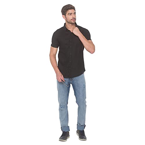 Image of Spykar Men's Solid Slim Shirt (MSH-01BB-045 Black M)