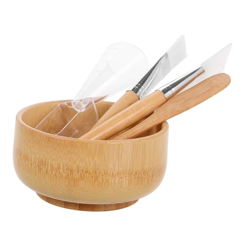 SOESFOUFU Facial Mask Mixing Bowl Set Bamboo Brush Beauty Tool Bowl Mask Brush Applicator for Home