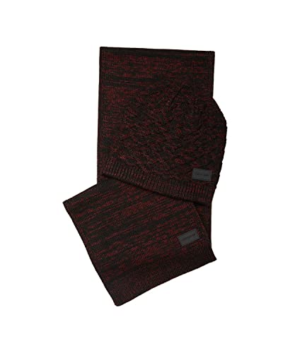 Calvin Klein Conjuntos de gorro e cachecol masculinos, Garnet Marl, tamanho nico